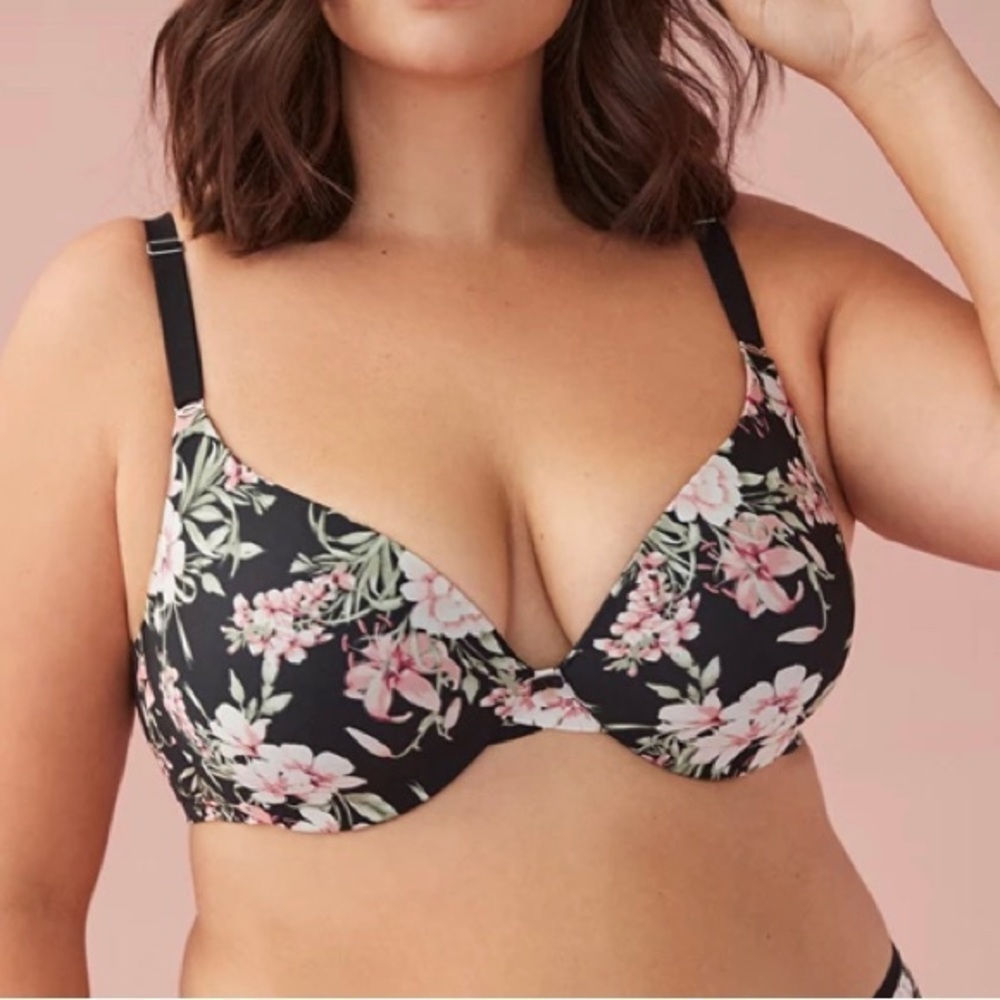 LA VIE EN ROSE Sz 38E Sleekback Floral Adjustable Hook & Eye Closure Bra NEW